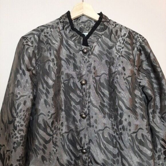 COLDWATER CREEK / Blazer Jacket Button Front Black & Grey Abstract Sz L - Picture 3 of 14